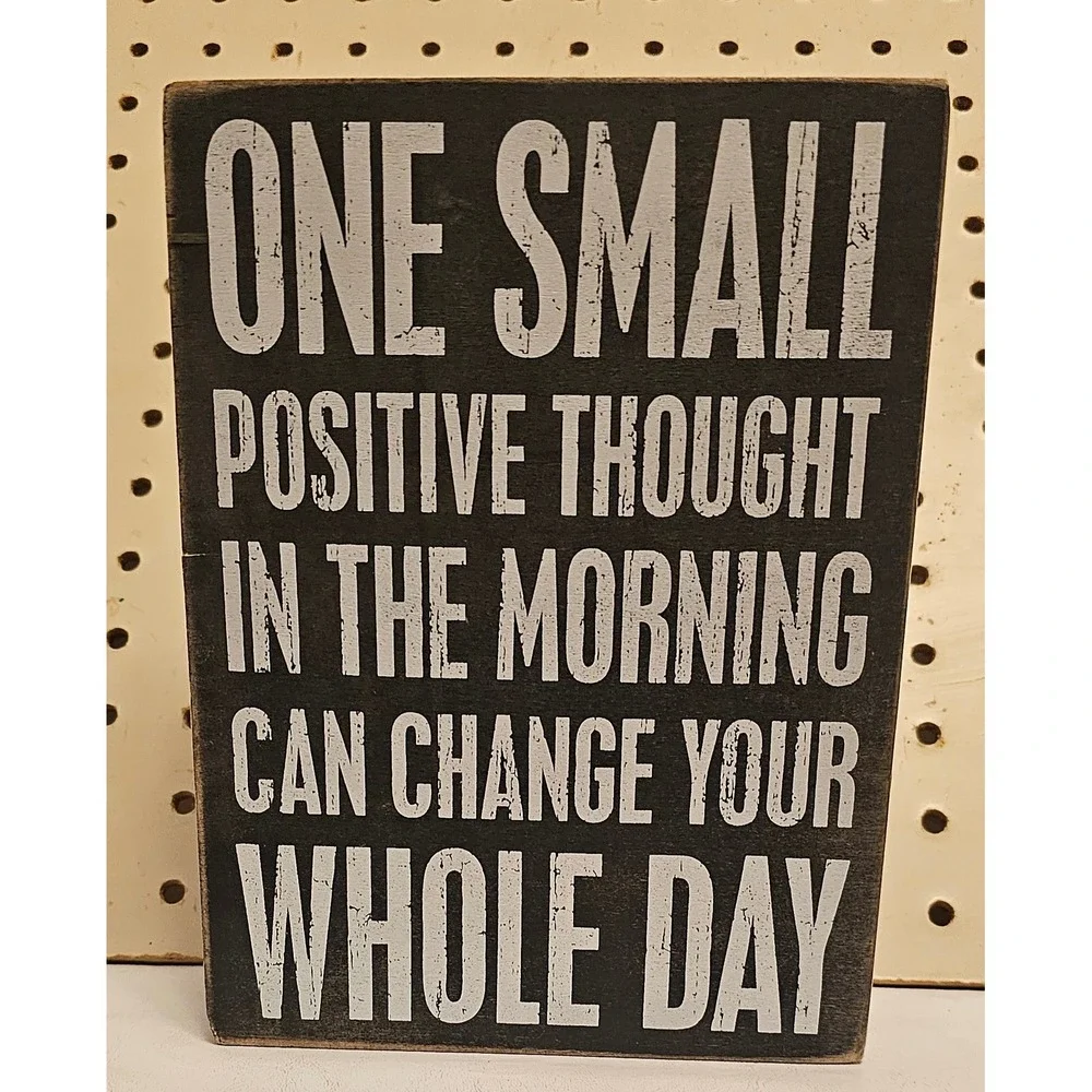 Primitives by Kathy Positive Thought Wooden Box Sign Black 8x6x1.85. Preowned